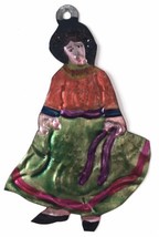 Mexican Folk Art Tin WOMAN LADY Christmas Tree Ornament VINTAGE - £9.41 GBP