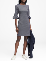 Banana Republic Navy Herringbone Ponte Dress Flutter Sleeves Stretch Womens 6 - £21.46 GBP