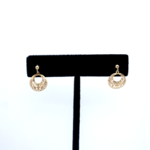 14K Yellow Gold Stud Dangle Earrings Round Open Etching Etchwork Delicate Dainty - £107.11 GBP