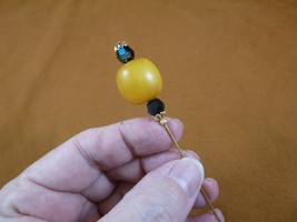 (U200-5) yellow African Copal + black crystal beaded gold hatpin Pin hat pins - £11.92 GBP