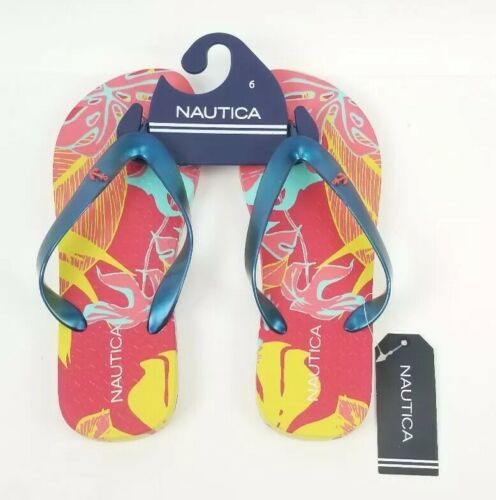 Nautica Women&#39;s Huron Flip Flops, Tropical Size 6 Thongs  - $17.72