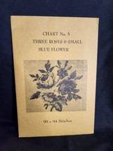 Vtg rare Babs Fuhrmann petit point Chart No. 5 Three Roses Small Blue Flower - £19.17 GBP