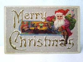 Santa Claus Father Christmas Postcard Skeleton Key US Flag Purple Suit Coat 1912 - £21.43 GBP