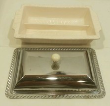 Vintage Porcelain Double Butter or Relish Tray W / Hammered Chrome Lid - £11.23 GBP