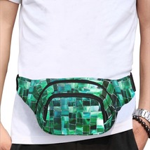 Emerald Green Tile Pattern Fanny Pack Bumbag Waist Bag with 3 Compartment - $38.00