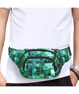 Emerald Green Tile Pattern Fanny Pack Bumbag Waist Bag with 3 Compartment - £30.86 GBP