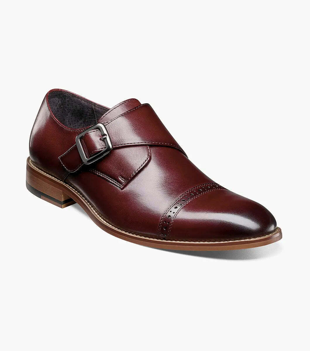 25162,Stacy Adams Leather Shoes Desmond Cap Toe Buckle Strap All Colors