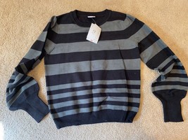NWT Lularoe L Large Piper Balloon Sleeved Sweater Striped Gray Black - £17.42 GBP