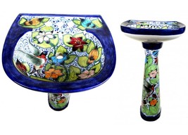 Mexican Talavera Pedestal Sink Handcrafted Ceramic - Hummingbirds - - $899.00