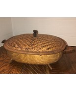 Vintage Rattan Wicker Turtle Basket With Lid 17&quot; x 11&quot; - $68.45 CAD