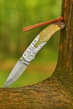 Custom Made Damascus Folding Hunting Blade Pocket Knife Skinning Tactica... - $31.67