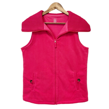 Lands’ End Womens M Fleece Vest Wide Ribbed Collar Bright Pink Full Zip Outdoor - £19.21 GBP