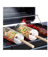2 Pack Round Rolling Grilling Basket Stainless Steel For BBQ Grill Tool ... - $549.19 MXN