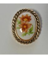 Signed W. Germany Gold-tone Floral Ceramic Scarf Clip - $16.82