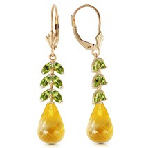 11.2 Carat 14K Yellow Gold Leverback Gemstone Earrings w/ Peridot &amp; Citrines - £446.65 GBP
