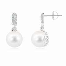 Freshwater Pearl Drop Earrings with Diamond in 14K Gold (Grade-AA, 9MM) - £482.81 GBP