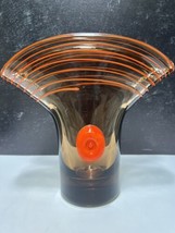 MCM Murano Flared Blown Art Glass Vase Amber &amp; Orange - £61.00 GBP