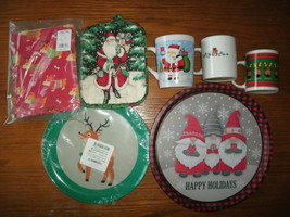 Lot of Christmas Holiday Kitchenwares w/ mugs, serving tray, plate, treat bags+ - £9.55 GBP