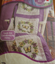 Janlynn Cross Stitch 6 Stamped Quilt Blocks Pansy &amp; Butterfly 998-4011 E... - $10.00