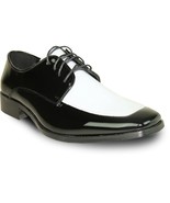 VANGELO Men&#39;s Tuxedo Shoes TUX-3 Fashion Square Toe Black &amp; White Patent  - £47.41 GBP+