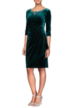 New Alex Evenings Green Velvet Embellished Pleated Sheath Dress Size 12 $179 - £77.42 GBP