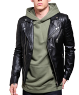 Jacket Leather Biker Motorcycle Racer Men Mens Skin Cafe Soft Vintage Bl... - $2,580.42 MXN