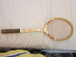 ANTIQUE VINTAGE 1950s RED WHITE WILSON SPORT MODEL WOODEN TENNIS RACKET ... - $35.91