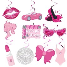 20Pcs Pink Princess Party Hanging Decorations, Hot Pink Girls Birthday Party Dec - £15.00 GBP