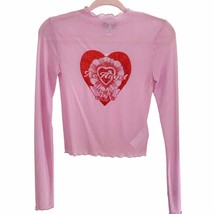 Urban Outfitters Teagan Pink No Angel Glitter Sheer Mesh Tee Cropped Medium NWT - £29.40 GBP