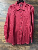 George Dress Shirt Men’s Sateen Red Burgundy Solid Button Up Long Sleeve... - $9.03