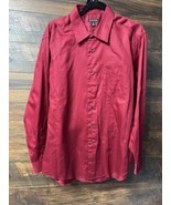 George Dress Shirt Men’s Sateen Red Burgundy Solid Button Up Long Sleeve... - $9.03