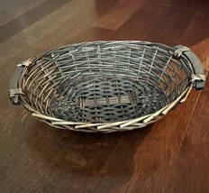 Oval Woven Basket with Wooden Handles Dark Brown Gift Basket Storage Rustic - $19.79