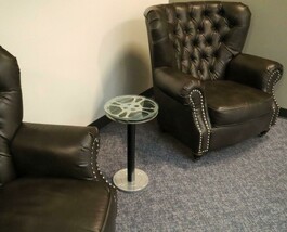 16MM Steel Movie Film Reel Glass Top End Table 12 1/2 Inch - $199.00