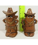 Vintage 60&#39;s Ceramic Old West Cowboy Cowgirl Salt &amp; Pepper Shakers by T.... - £18.36 GBP