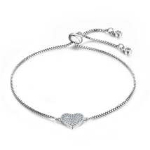 Cubic Zirconia &amp; Silver-Plated Heart Charm Bracelet - £11.21 GBP