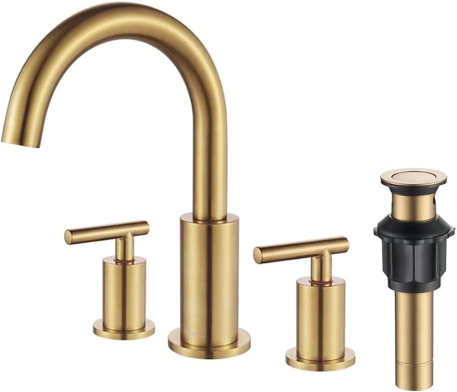 Forious 3Hole Brushed Gold Bathroom Faucet, 2Handle Gold Bathroom