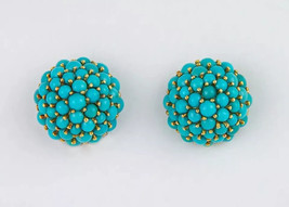 4.50 Ct Round Simulated Turquoise 14k Yellow Gold Plated Omega Back Earrings - £93.56 GBP