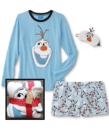 WOMEN PAJAMA SIZE MEDIUM 3 PC OLAF SLEEPWEAR SET SLEEP MASK PLUSH TOP &amp; ... - £30.79 GBP