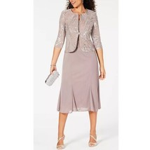 Alex Evenings Womens Petite 6P Pewter Sewined A Line 2 Piece Dress NWT BC87 - £63.44 GBP