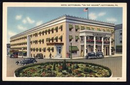 HOTEL GETTYSBURG "on the SQUARE" GETTYSBURG PA. * linen postcard mot mailed - $4.90