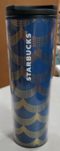 2017 Starbucks Travel Tumbler Mug Blue Siren Gold Scales 16oz plastic - £13.32 GBP