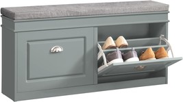 Haotian FSR64-HG, Grey Storage Bench with Drawers &amp; Padded Seat Cushion, Hallway - £129.46 GBP