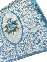 Bath Towel Blue Floral Sculpted 46” Vtg Hollywood Regency Mid Century - £46.92 GBP