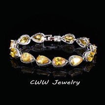 Brand High Quality Pear Cut Yellow Stone Cubic Zirconia Bracelets For Women Fash - £15.52 GBP