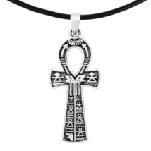 Gift of Eternal Life Egyptian Ankh Sterling Silver Rubber  Necklace - £23.35 GBP
