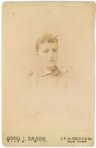 Circa 1890&#39;S Cabinet Card Young Woman Curly Hair In Dress Frark New York Ny - £7.57 GBP