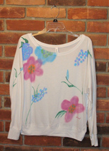 Gently Used Hand Painted Abstract Floral Off the Shoulder Dolman Sleeve ... - $25.50