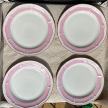 Vintage Gibson Everyday China Dinner Plates Pink Outer Rim Scalloped Pink Band 4 - £35.96 GBP