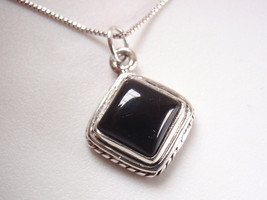 Black Onyx Square 925 Sterling Silver Pendant Embellished w/ Rope Style Accents - £8.67 GBP