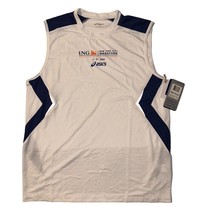 Asics Men&#39;s New York City Marathon White Navy Stripe Sleeveless Shirt, S... - $15.99